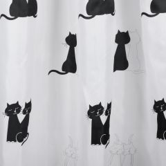 Differnz Cats douchegordijn verzwaarde onderzoom 100% Polyester zwart wit 180 x 200 cm