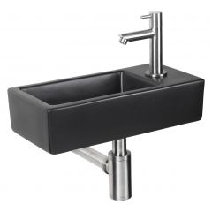 Differnz Hator fonteinset keramiek mat zwart kraan recht mat chroom 37.5 x 18.5 x 9 cm