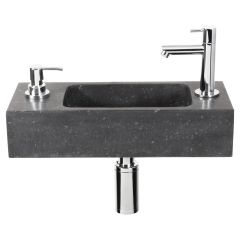 Differnz Sapon fonteinset met zeepdispenser natuursteen antraciet kraan recht chroom 42 x 18.5 x 9 cm