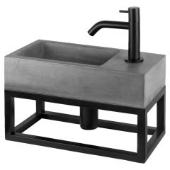 Differnz Jukon fonteinset beton donkergrijs kraan gebogen mat zwart 38.5 x 18.5 x 9 cm met handdoekrek zwart