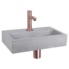 Differnz Flat fonteinset beton lichtgrijs kraan recht rood koper 38 x 24 x 8 cm