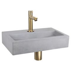 Differnz Flat fonteinset beton lichtgrijs kraan recht mat goud 38 x 24 x 8 cm