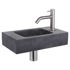 Differnz fonteinset bombai black natuursteen kraan gebogen mat chroom 40 x 22 x 9 cm