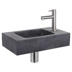 Differnz fonteinset bombai black natuursteen kraan recht mat chroom 40 x 22 x 9 cm