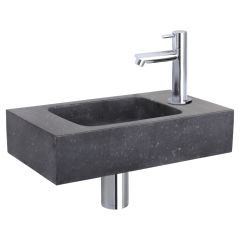 Differnz fonteinset bombai black natuursteen kraan recht chroom 40 x 22 x 9 cm