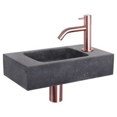 Differnz fonteinset bombai black natuursteen kraan gebogen rood koper 40 x 22 x 9 cm