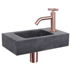 Differnz fonteinset bombai black natuursteen kraan kruis rood koper 40 x 22 x 9 cm