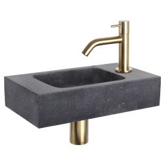 Differnz fonteinset bombai black natuursteen kraan gebogen mat goud 40 x 22 x 9 cm
