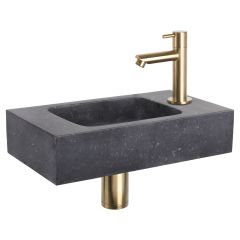 Differnz fonteinset bombai black natuursteen kraan recht mat goud 40 x 22 x 9 cm