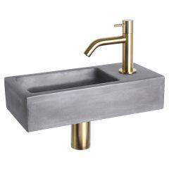 Differnz Ravo fonteinset beton donkergrijs kraan gebogen mat goud 38.5 x 18.5 x 9 cm