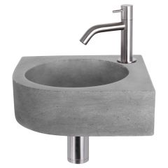 Differnz Cleo fonteinset beton donkergrijs kraan gebogen mat chroom 31.5 x 31.5 x 10 cm