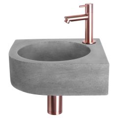 Differnz Cleo fonteinset beton donkergrijs kraan recht rood koper 31.5 x 31.5 x 10 cm