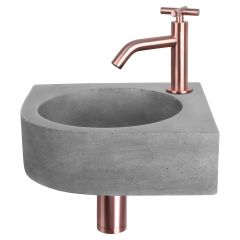 Differnz Cleo fonteinset beton donkergrijs kraan kruis rood koper 31.5 x 31.5 x 10 cm