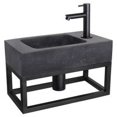 Differnz fonteinset bombai black natuursteen kraan recht mat zwart 40 x 22 x 9 cm met handdoekrek