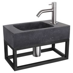 Differnz fonteinset bombai black natuursteen kraan gebogen mat chroom 40 x 22 x 9 cm met handdoekrek