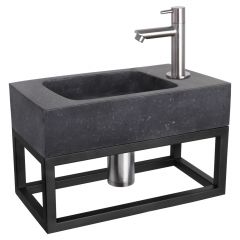 Differnz fonteinset bombai black natuursteen kraan recht mat chroom 40 x 22 x 9 cm met handdoekrek