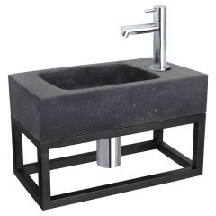 Differnz fonteinset bombai black natuursteen kraan recht chroom 40 x 22 x 9 cm met handdoekrek