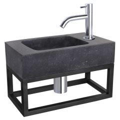Differnz fonteinset bombai black natuursteen kraan gebogen chroom 40 x 22 x 9 cm met handdoekrek