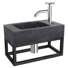 Differnz fonteinset bombai black natuursteen kraan kruis chroom 40 x 22 x 9 cm met handdoekrek
