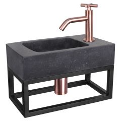 Differnz fonteinset bombai black natuursteen kraan kruis rood koper 40 x 22 x 9 cm met handdoekrek