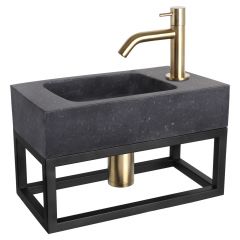 Differnz fonteinset bombai black natuursteen kraan gebogen mat goud 40 x 22 x 9 cm met handdoekrek