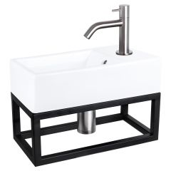 Differnz Force fonteinset keramiek kraan gebogen mat chroom 40 x 22 x 11.5 cm met handdoekrek