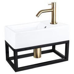 Differnz Force fonteinset keramiek kraan gebogen mat goud 40 x 22 x 11.5 cm met handdoekrek