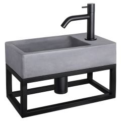 Differnz Force fonteinset beton donkergrijs kraan gebogen mat zwart 40 x 22 x 9 cm met handdoekrek