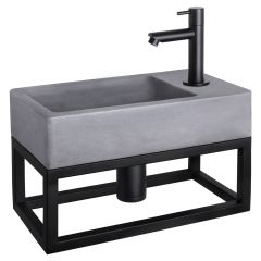 Differnz Force fonteinset beton donkergrijs kraan recht mat zwart 40 x 22 x 9 cm met handdoekrek