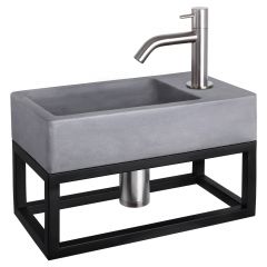 Differnz Force fonteinset beton donkergrijs kraan gebogen mat chroom 40 x 22 x 9 cm met handdoekrek