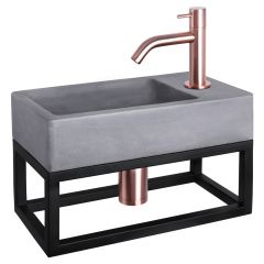 Differnz Force fonteinset beton donkergrijs kraan gebogen rood koper 40 x 22 x 9 cm met handdoekrek