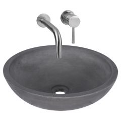 Differnz Ravano fonteinset beton donkergrijs inbouw muurkraan warm/koud mat chroom