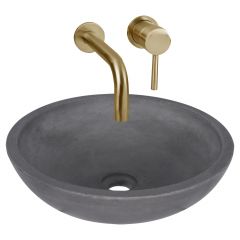 Differnz Ravano fonteinset beton donkergrijs inbouw muurkraan warm/koud mat goud