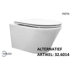 Wiesbaden Vesta wandcloset rimless met Flatline toiletzitting softclose en quick release glans wit