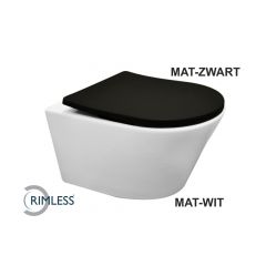 Wiesbaden Vesta wandcloset rimless mat wit met Shade slim toiletzitting softclose en quick release mat zwart