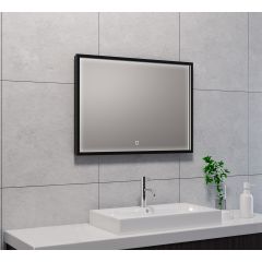 Wiesbaden Avi spiegel rechthoek met LED, dimbaar en spiegelverwarming 70 x 50 cm mat zwart