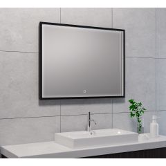 Wiesbaden Avi spiegel rechthoek met LED, dimbaar en spiegelverwarming 80 x 60 cm mat zwart