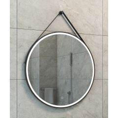 Wiesbaden Cinto spiegel rond met band, LED, dimbaar en spiegelverwarming 80 cm mat zwart