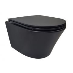 Wiesbaden Vesta wandcloset rimless met Flatline toiletzitting softclose en quick release mat zwart