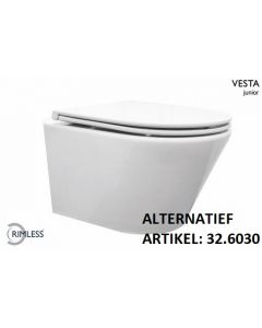 Wiesbaden Vesta junior wandcloset rimless verkort met Flatline toiletzitting softclose en quick release glans wit
