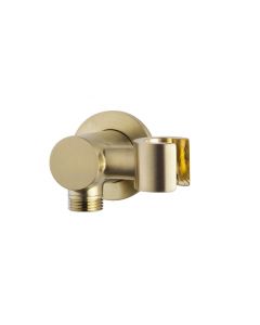 Wiesbaden Wandaansluitbocht met kantelbare handdouchehouder rond 1/2" geborsteld messing