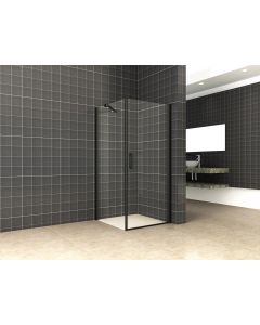 Wiesbaden Uni douchecabine draaideur met zijwand 90x90 cm mat zwart met helder glas 8mm NANO