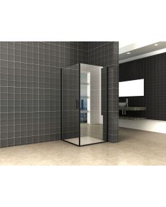 Wiesbaden Uni douchecabine met 2 draaideuren 90x90 cm mat zwart met helder glas 8mm NANO