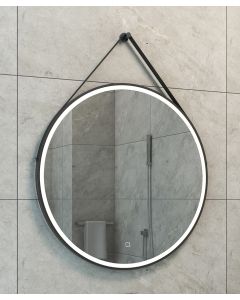 Wiesbaden Cinto spiegel rond met band, LED, dimbaar en spiegelverwarming 80 cm mat zwart