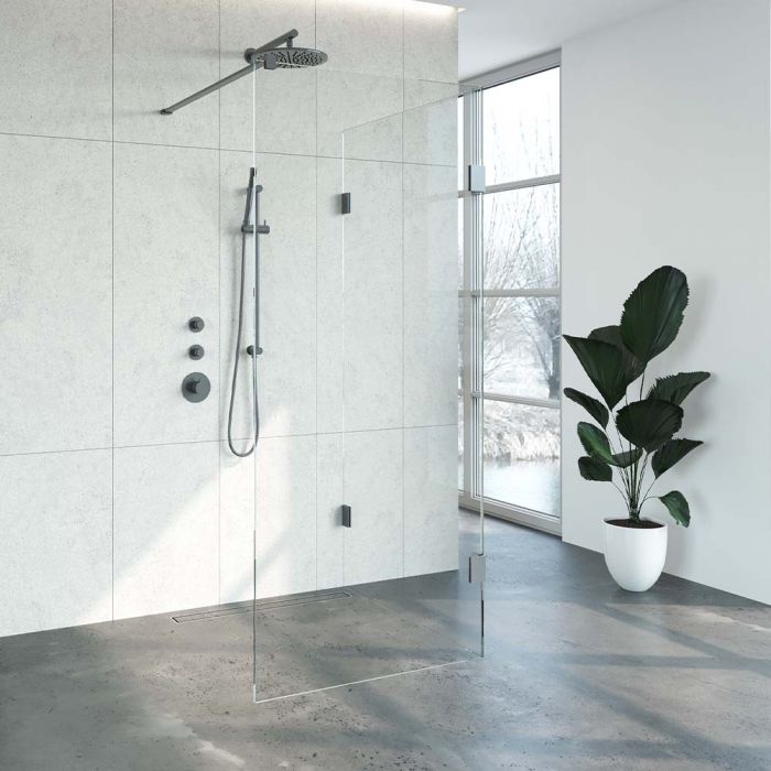 Just creating Complete Profielloze Inloopdouche Reversed 100x90 Gunmetal geborsteld