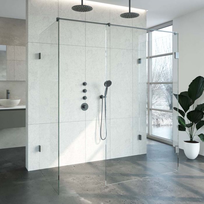 Just creating Complete Profielloze Inloopdouche XL 100x180 Gunmetal geborsteld