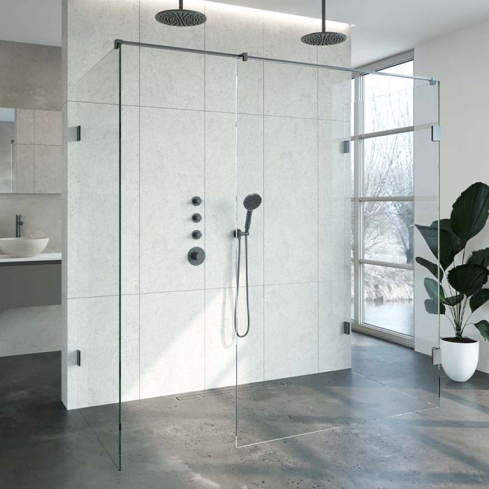 Just creating Complete Profielloze Inloopdouche XL 100x200 Gunmetal geborsteld