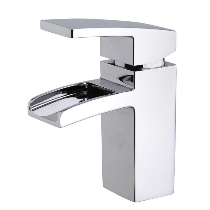 Wiesbaden Rombo waterval wastafelkraan met clickwaste chroom