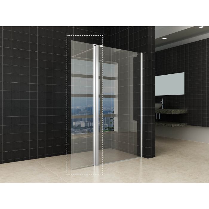 Wiesbaden Zijpaneel 40 x 200 cm met scharnierprofiel chroom met 10 mm NANO helder glas