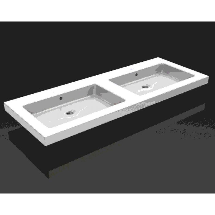 Wiesbaden Kera wastafel dubbel zonder kraangat 120x46x5 cm keramiek glans wit